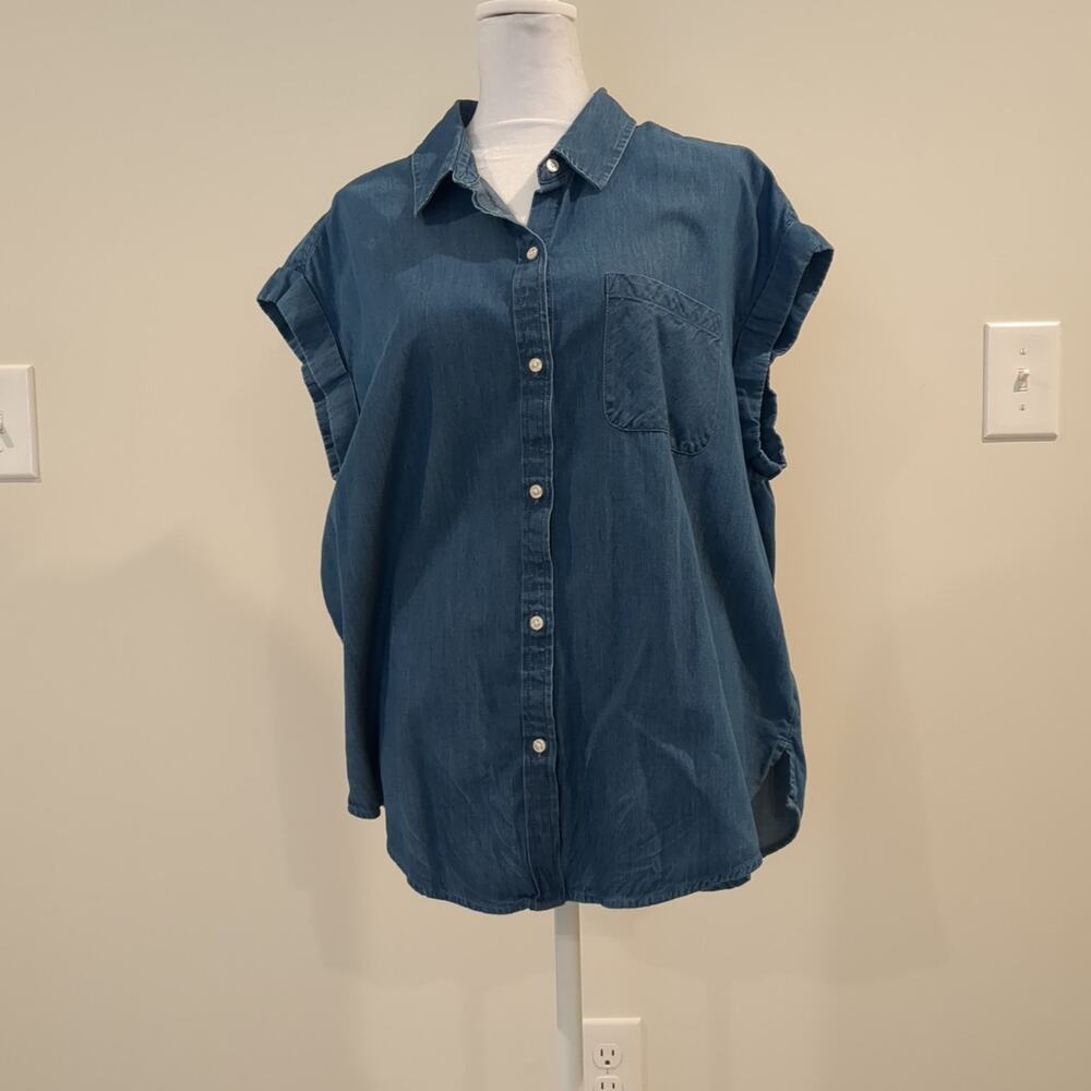 True Craft Womens OX Denim Chambray Button Shirt Top Casual Preppy Beach